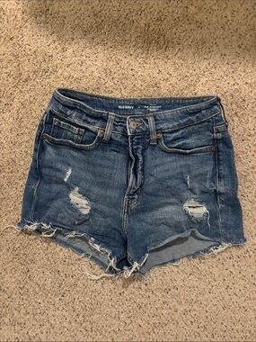 Old Navy frayed dark blue denim shorts